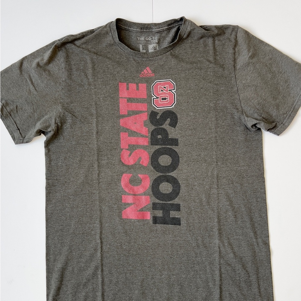 adidas Gray Tee with Red and Black NC State Hoops Print